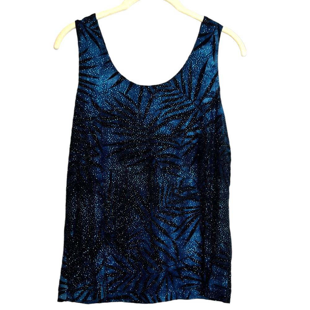 Chicos Design Womens Dressy Shell Tank Top Medium Blue Sparkly Acetate Spandex